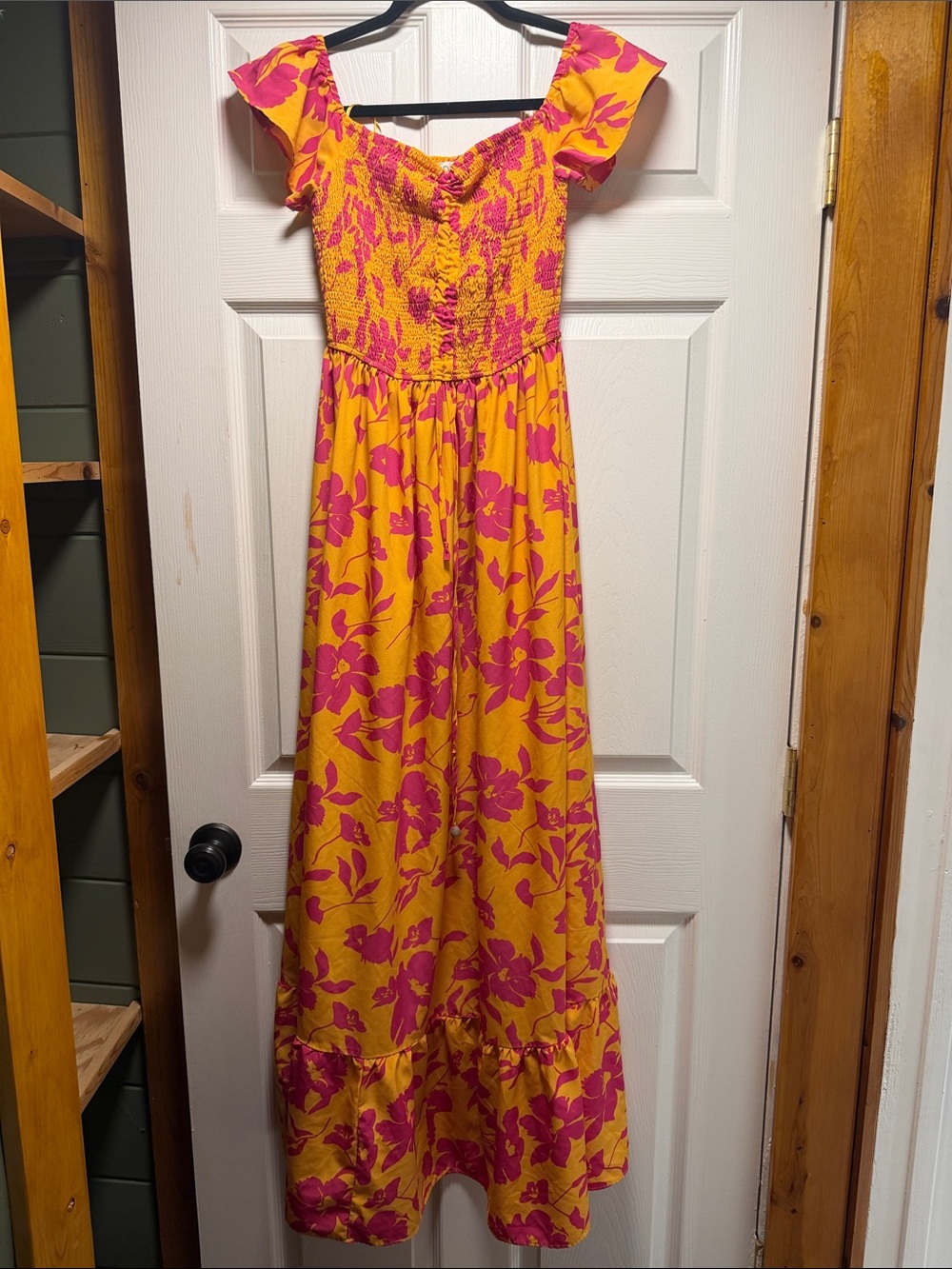 Yellow and Pink Floral Maxi Dress - Smocked Bodice
